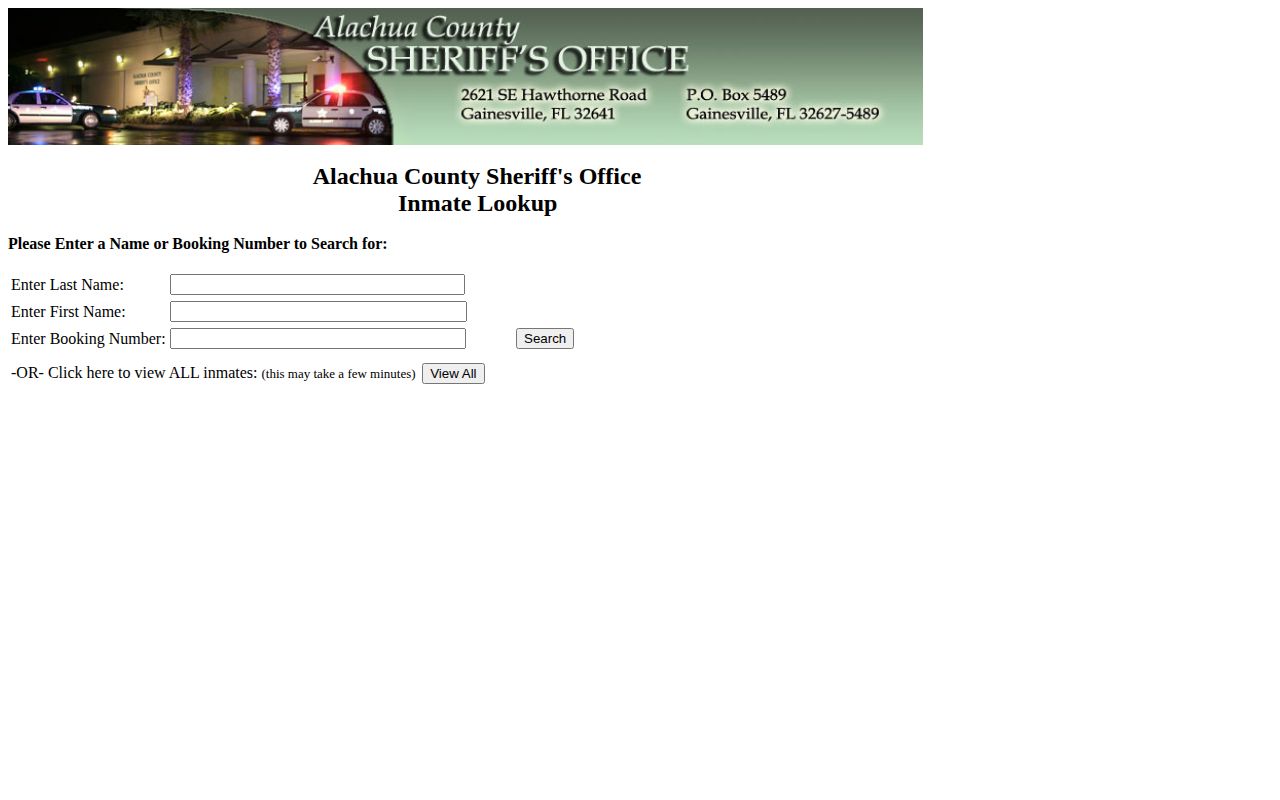 Alachua County jail roster and current booking record search