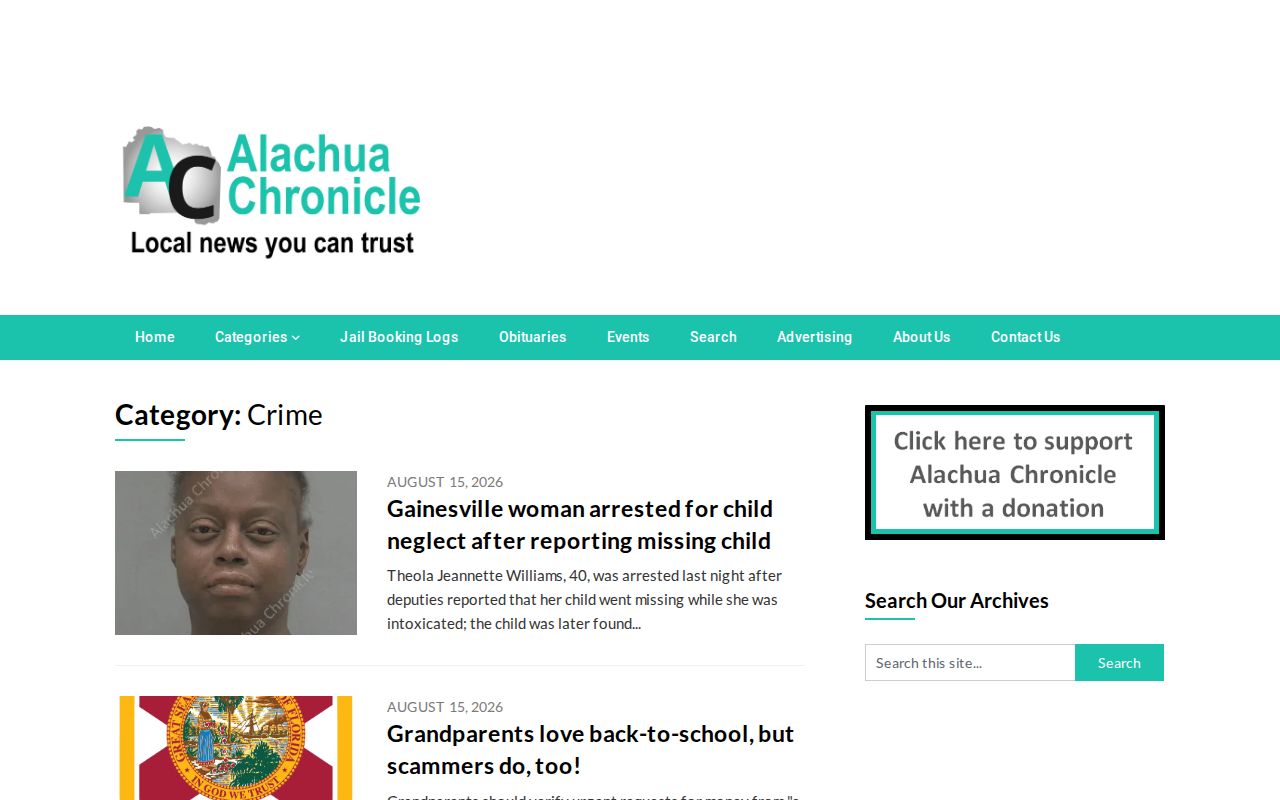 Alachua County arrest news and booking log archive